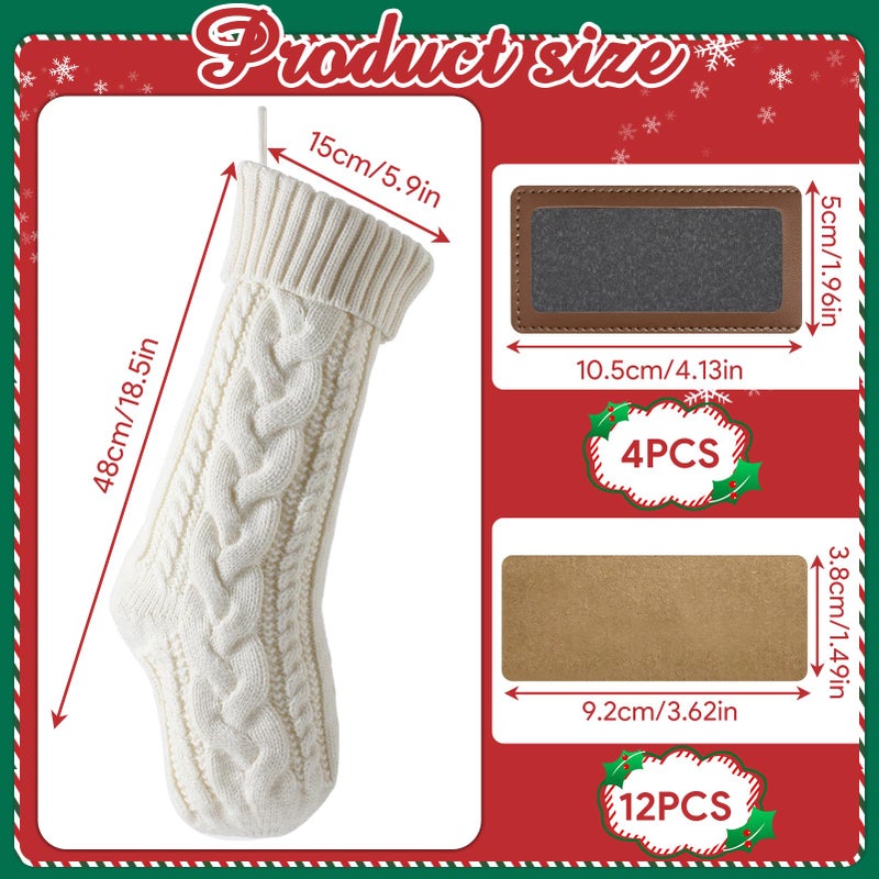 steo spce Personalized Christmas Stocking with Leather Patches Custom Name Family Christmas Stockings  18.5  Large Knitted Xmas Stockings for Kids  Holiday and Fireplace Party Decoration - 4Pcs - Image 2